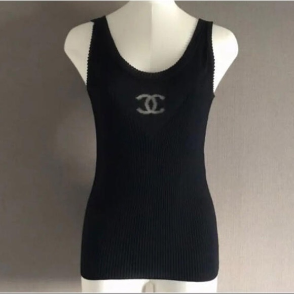 Auth Chanel Mesh CC Logo Black Knit Tank Top - Size 38 - Picture 10 of 10